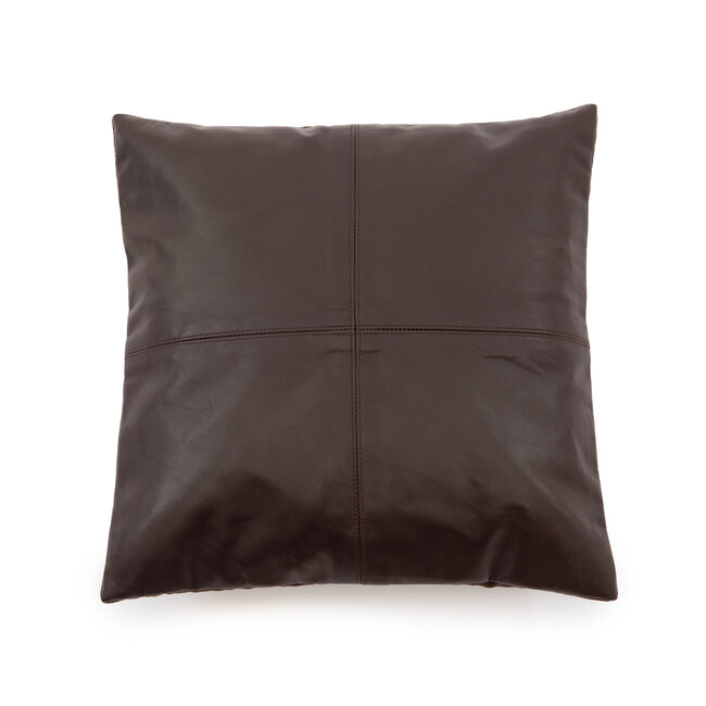 Bazar Bizar De Four Panel Leather Kussenhoes - Chocolade - 40x40