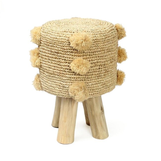 Bazar Bizar De Raffia Pom Pom Kruk - Naturel