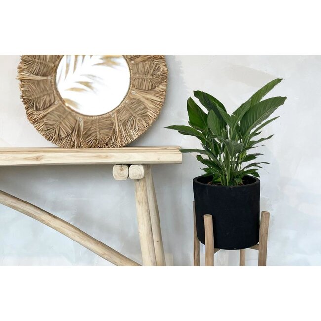 De Charcoal Hoge Plantenbak - ø30x68cm - Zwart/Natural - Teakhout/Terracotta