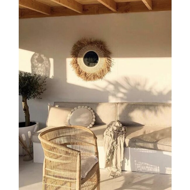 De Raffia Cowrie Spiegel - Naturel Wit