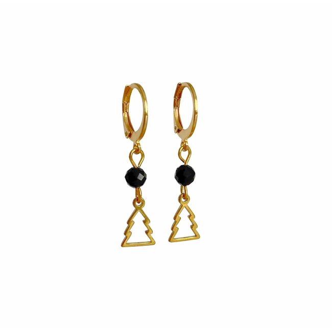 Oorbellen Obsidiaan Goudkleurig Kerstboom Bedel