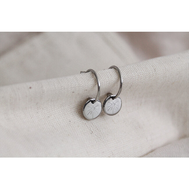 Oorringen Zilverkleurig Crescent Moon Gravure