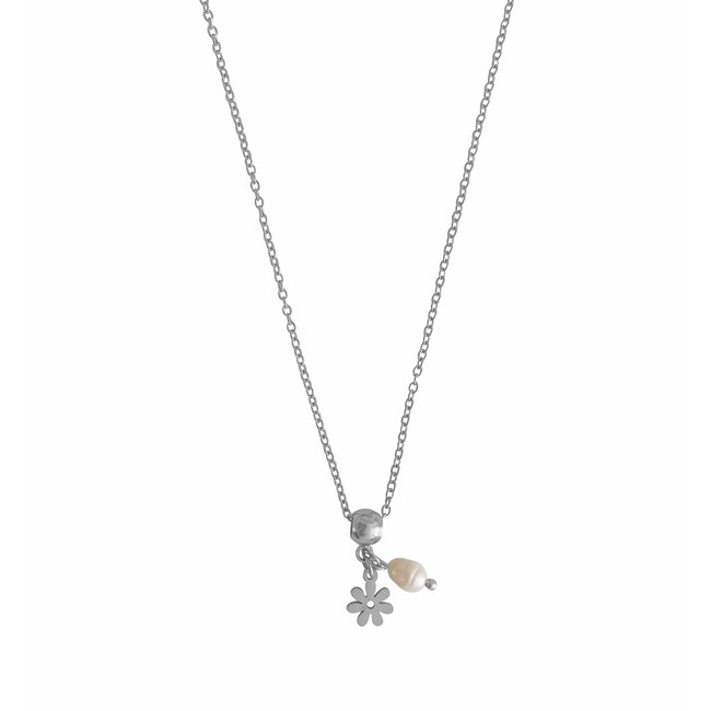 Ketting Parel Bloem Bedel Zilverkleurig