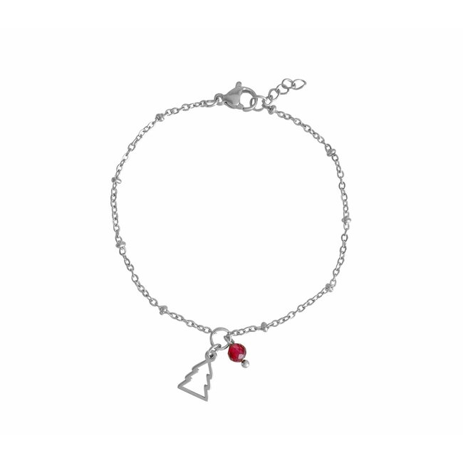 Armband Granaat Kerstboompje Bedel Zilverkleurig