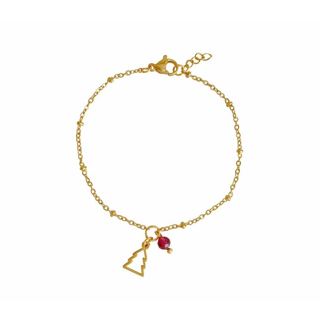 Armband Granaat Kerstboompje Bedel Goudkleurig