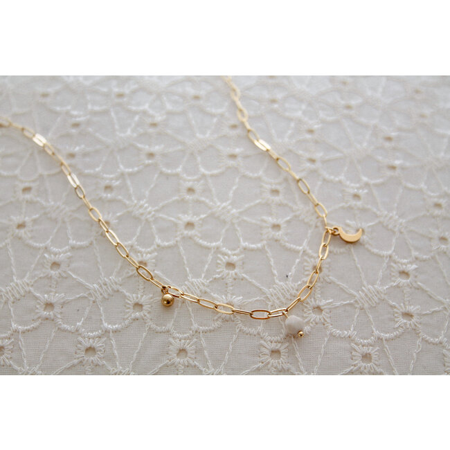 Ketting Goudkleurig Maan, Bolletje & Jade
