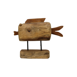 Vis Vensterbank Decoratie - 37x14x28 cm - Bruin - Teak