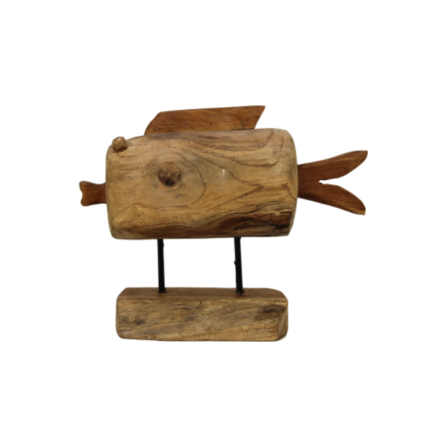 Vis Vensterbank Decoratie - 37x14x28 cm - Bruin - Teak