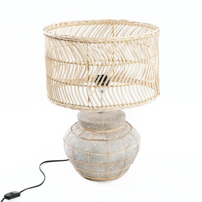 De Kythira Tafellamp - 30x40x48cm - Naturel/Grijs - Rotan/Terracotta
