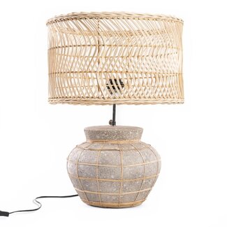 De Kythira Tafellamp - 30x40x48cm - Naturel/Grijs - Rotan/Terracotta