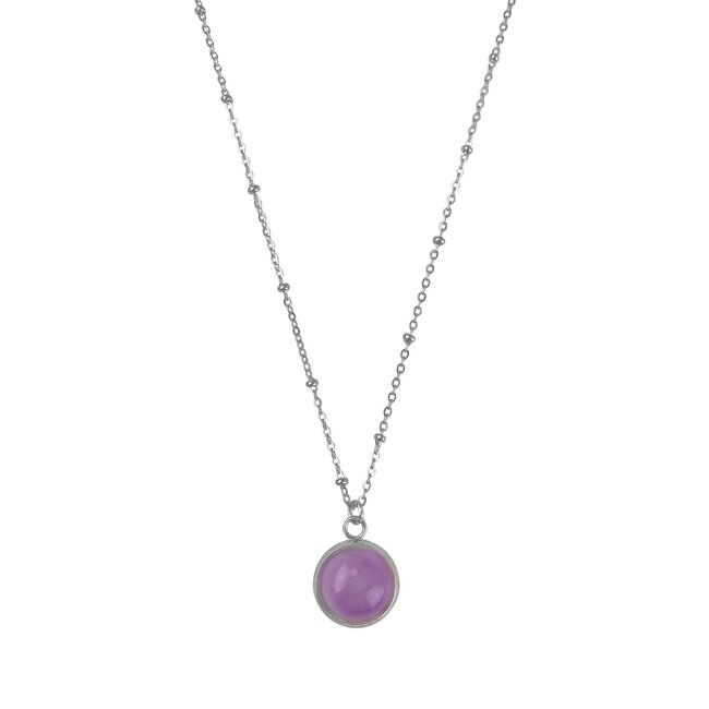 Ketting Amethist Edelsteen Rond Zilverkleurig