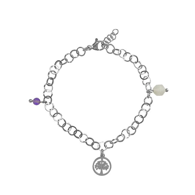Armband Aventurijn Amethist met Levensboom Bedel