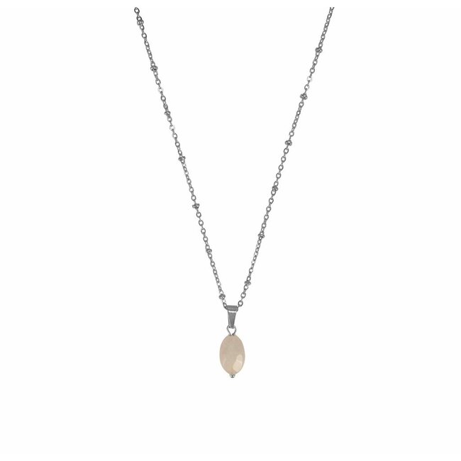 Ketting Rozenkwarts Edelsteen Facet Zilverkleurig