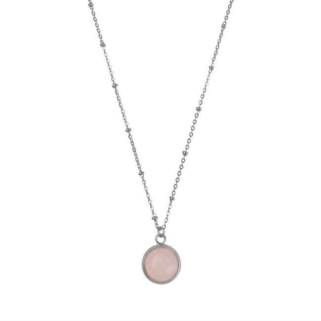 Ketting Rozenkwarts Edelsteen Zilverkleurig