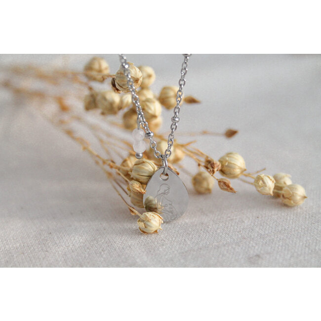 Zwangere Vrouw Ketting met Rozenkwarts - RVS Zilver