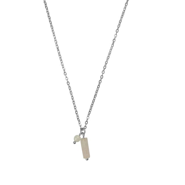 Ketting Rozenkwarts Maansteen Edelsteen Zilverkleurig