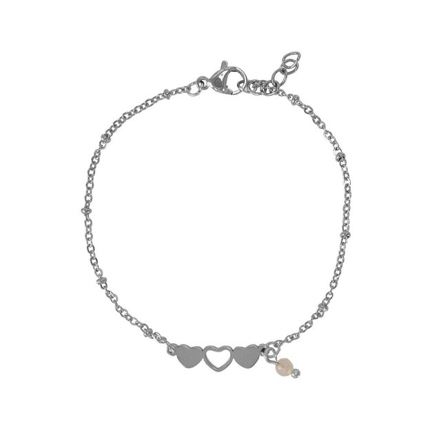 Armband Rozenkwarts Hartjes Zilverkleurig