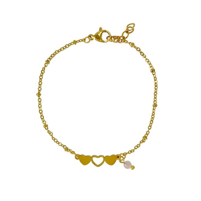 Armband Rozenkwarts Hartjes Goudkleurig