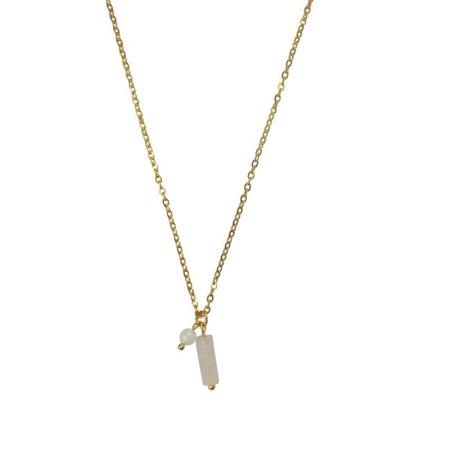 Ketting Rozenkwarts Maansteen Edelstenen Goudkleurig