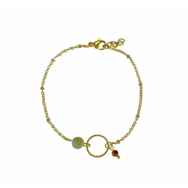 Armband Amazoniet Tijgeroog Edelsteen Goudkleurig