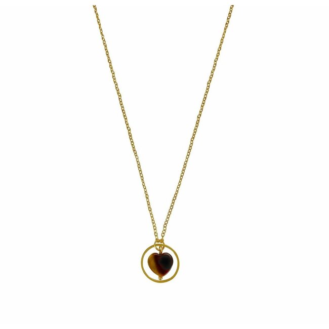 Ketting Tijgeroog Edelsteen Hartje Goudkleurig