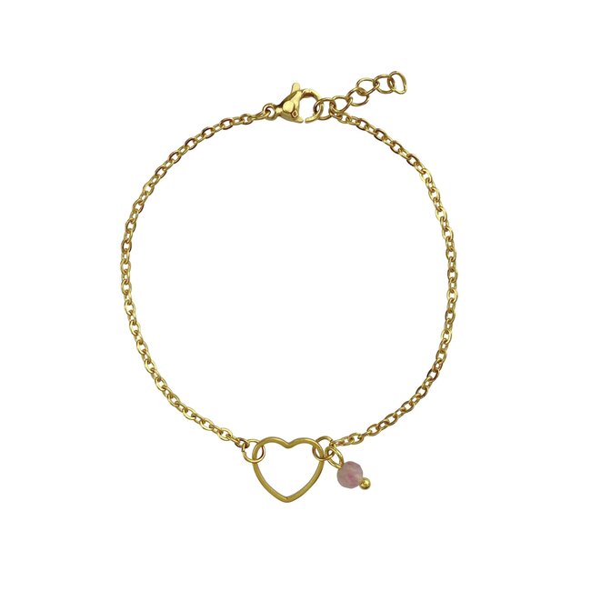 Armband Toermalijn Edelsteen met Hartje Goudkleurig