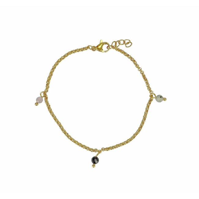 Armband Kunziet, Toermalijn & Prehniet - RVS Goud