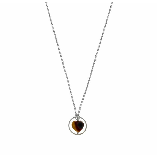 Ketting Tijgeroog Edelsteen Hartje Zilverkleurig