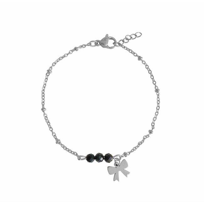 Armband Zwarte Toermalijn Strikje Zilverkleurig