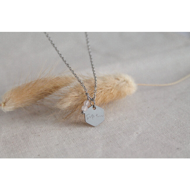 Zilveren RVS Ketting met Rozenkwarts - Self Love