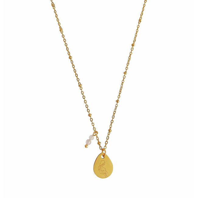 Ketting met Zwangere Vrouw Bedel en Rozenkwarts Goud