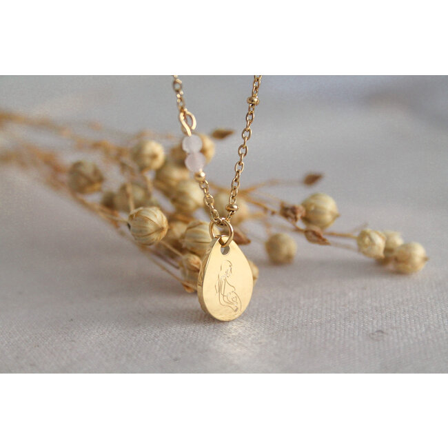 Ketting met Zwangere Vrouw Bedel en Rozenkwarts Goud