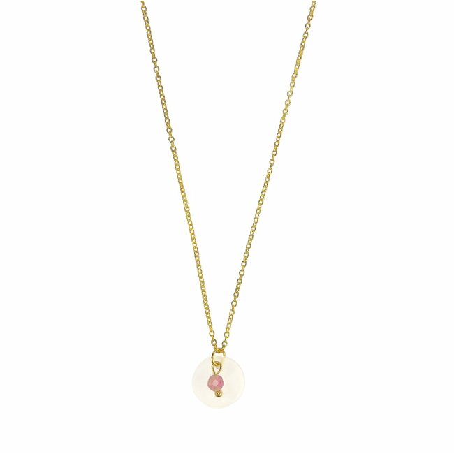 Ketting met Roze Toermalijn en Schelp - Goudkleurig
