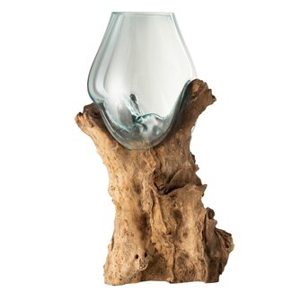 Vaas op Voet - 28x32.5x65.5 cm - Bruin - Glas/Hout