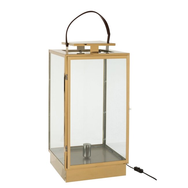 Lantaarn Lamp - Eliza - 31x30x74 cm - Goud - Metaal/Glas