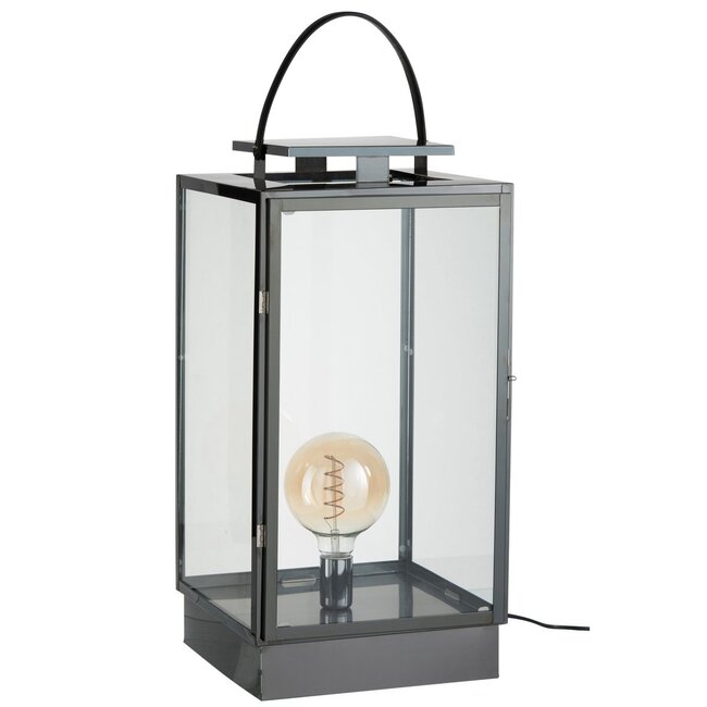 Lantaarn Lamp - Eliza - 31x30x61 cm - Grijs - Metaal/Glas