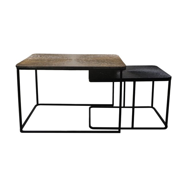 Riya Salontafel Set van 2 - 70x50x45/55x40x37 cm - Goud/Zwart - Aluminium/Metaal