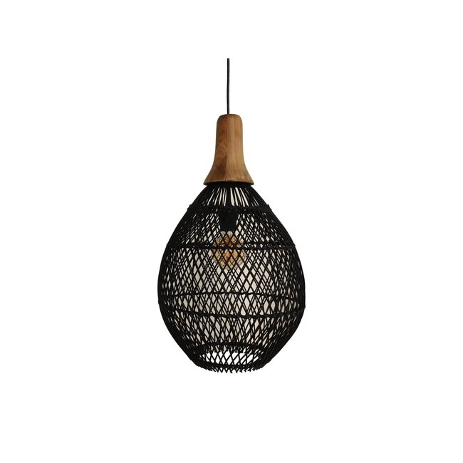 Melody Hanglamp - 34x34x58 cm - Zwart/Naturel - Rotan/Teak