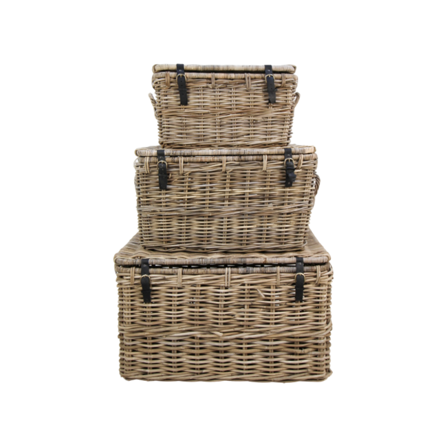 Stanton Opbergmanden - Set van 3 - 90x56x55/76x48x45/62x38x37 cm - Grijs -Kobo/Rotan