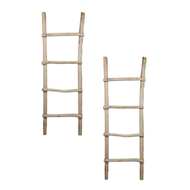 Decoratie Ladder Set van 2 - 6x50x150 cm - Naturel - Teak