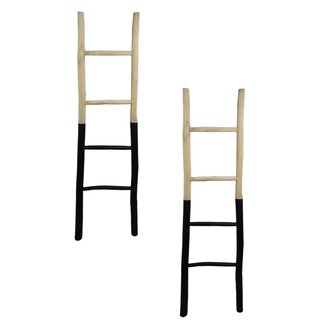 Decoratie Ladder - Set van 2 - 45x4x150 cm - Bruin/Zwart - Teak