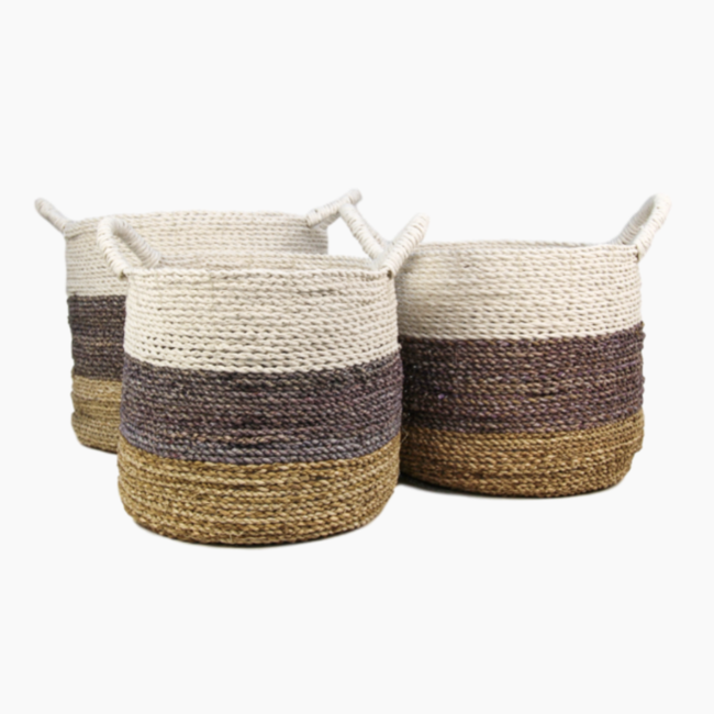 Otto Mandenset - ø32/ø34/ø36cm - Paars/Wit - Raffia/Zeegras