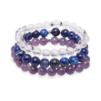 PuurSpirits Armbanden met Triple Energie - Amethist/Bergkristal/Lapis Lazuli