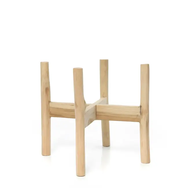 De Chalk Lage Plantenbak - ø28x36cm - Grijs/Naturel - Terracotta/Teakhout