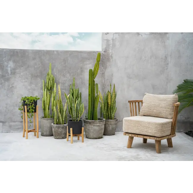 De Charcoal Hoge Plantenbak - ø30x68cm - Zwart/Natural - Teakhout/Terracotta