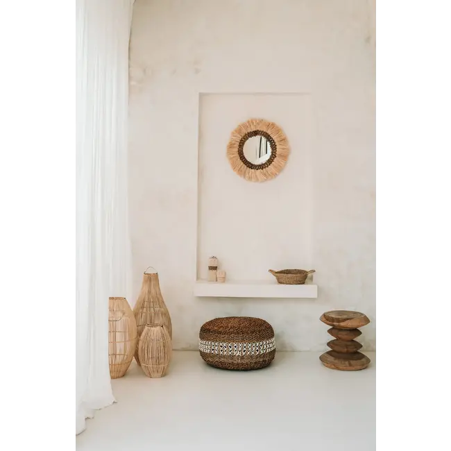 De Zuri Hanglamp/Vloerlamp - 25x25x38cm - Naturel - Rotan