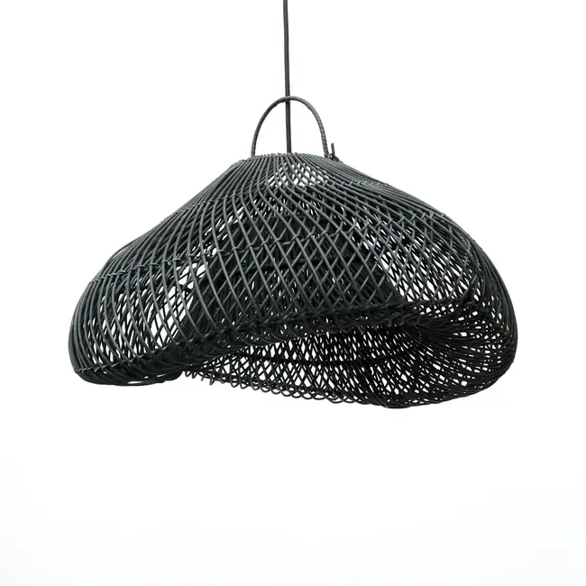 De Cloud Hanglamp - 60x60x35cm - Zwart - Rotan