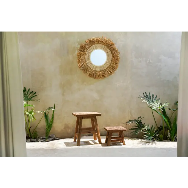 De Raffia Cowrie Spiegel - Naturel Wit