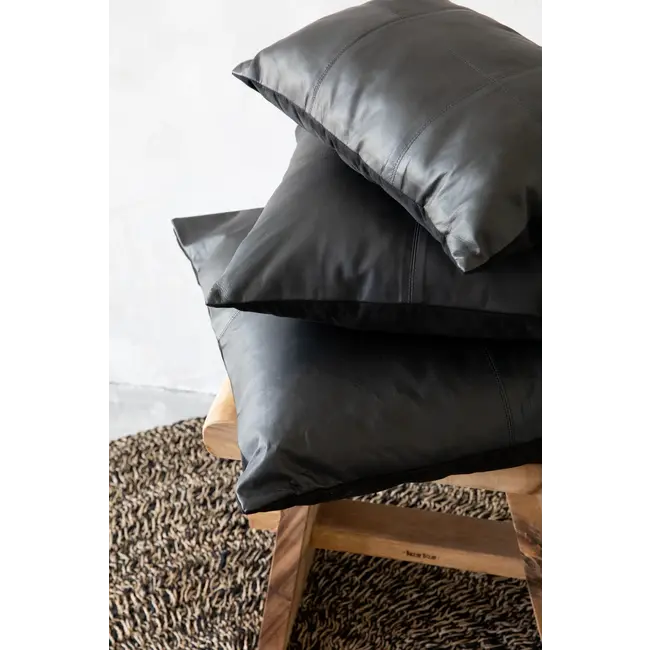 De Four Leather Panel Kussenhoes - Zwart - 40x40