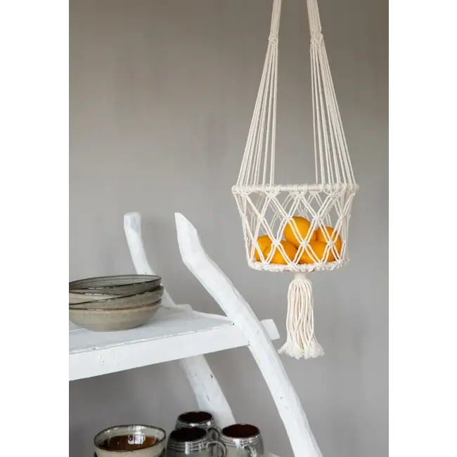 De Macrame Planthanger - Wit - L